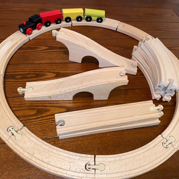 IKEA Toys 2 Piece Wooden Train Set With Tracks Bridge And Trains Ikea Lillabo Poshmark